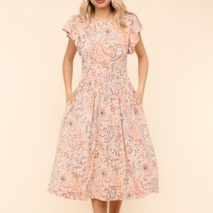 Floral Paisley Babydoll Dress- Peach